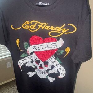 Ed Hardy Black and Red Short Sleeve Tee with Skull Design